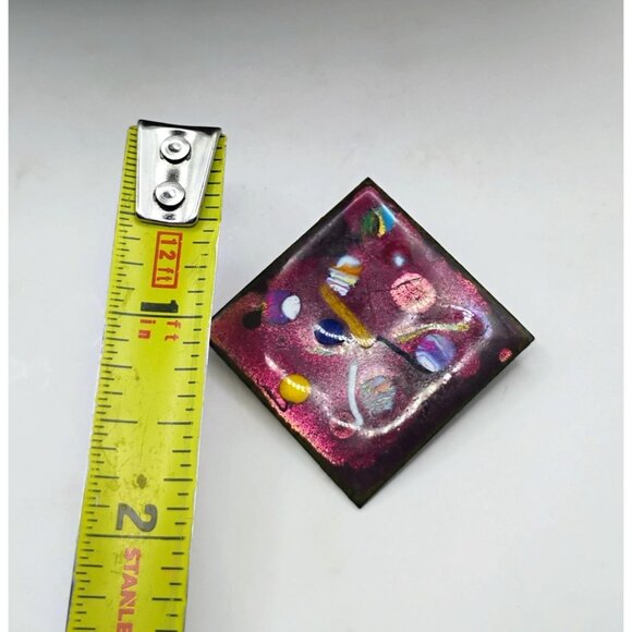 Unique Handmade Vintage Copper Enamel Brooch Diamond Shaped - Picture 3 of 4